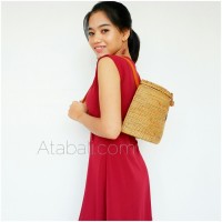 Backpack Ata Rattan Grass with Leather Strap Full Handmade